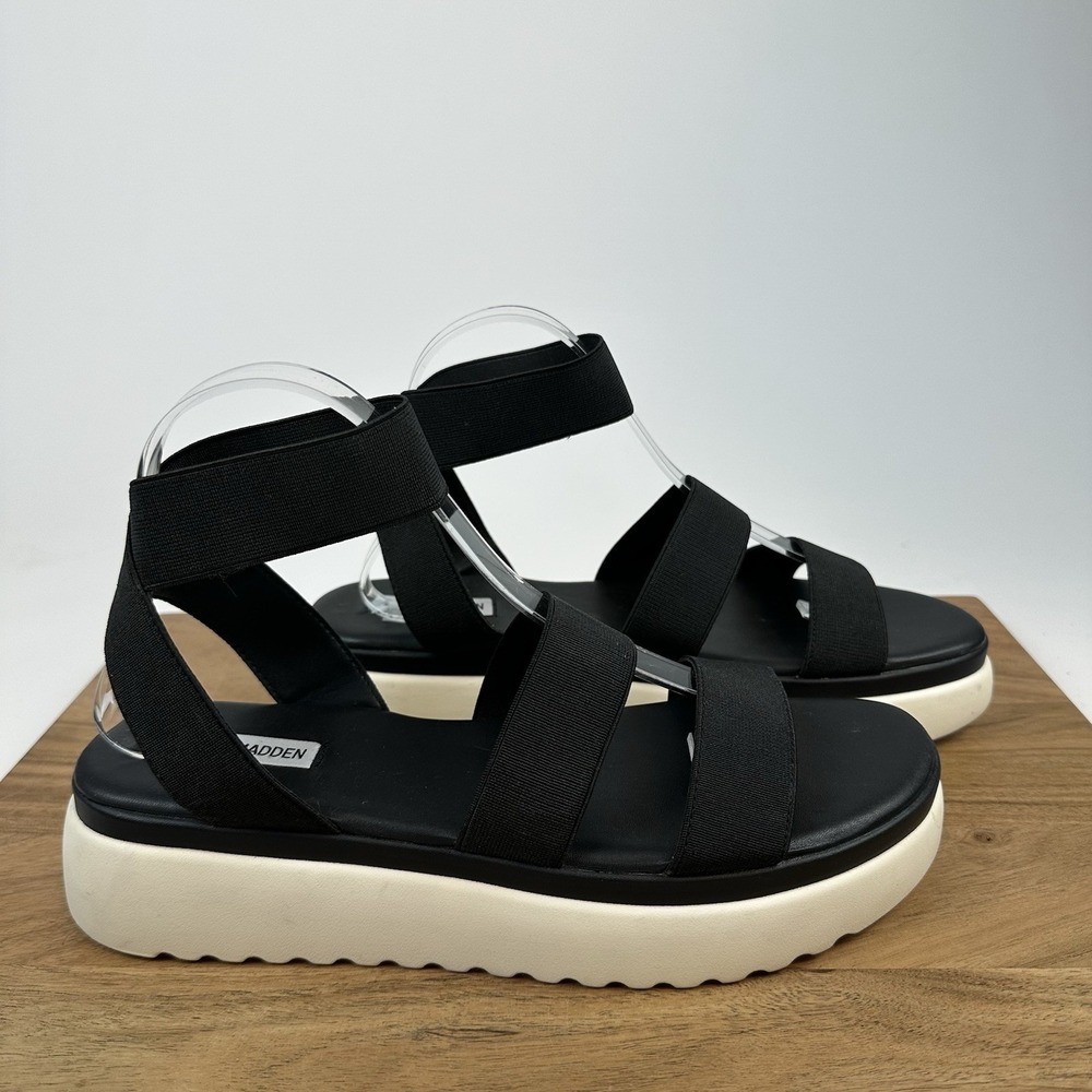 Womens Steve Madden Adele Black Casual Ankle Strap Platform Sandals Size 10 M